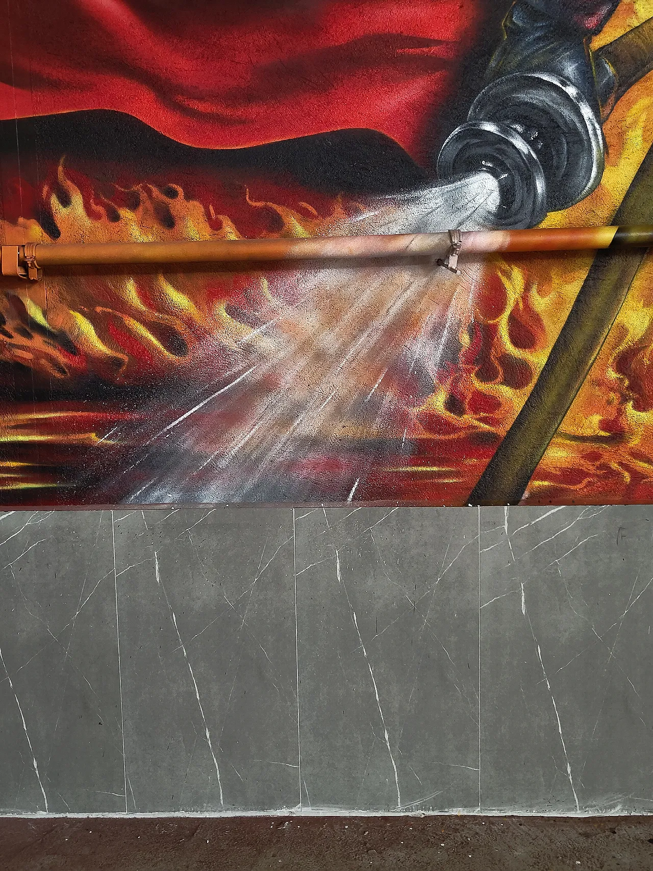 Fire hose water graffiti detail
